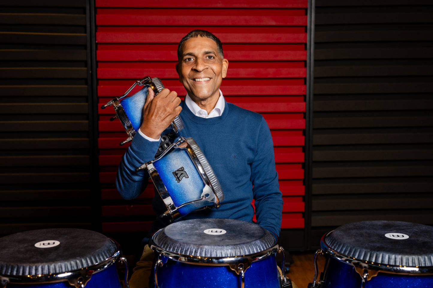 MEINL Percussion Artist Series Bongo William "Kachiro" Thompson, REMO® Black Calfskin Skyndeep Heads - 7" & 8 1/2" Electric Sky