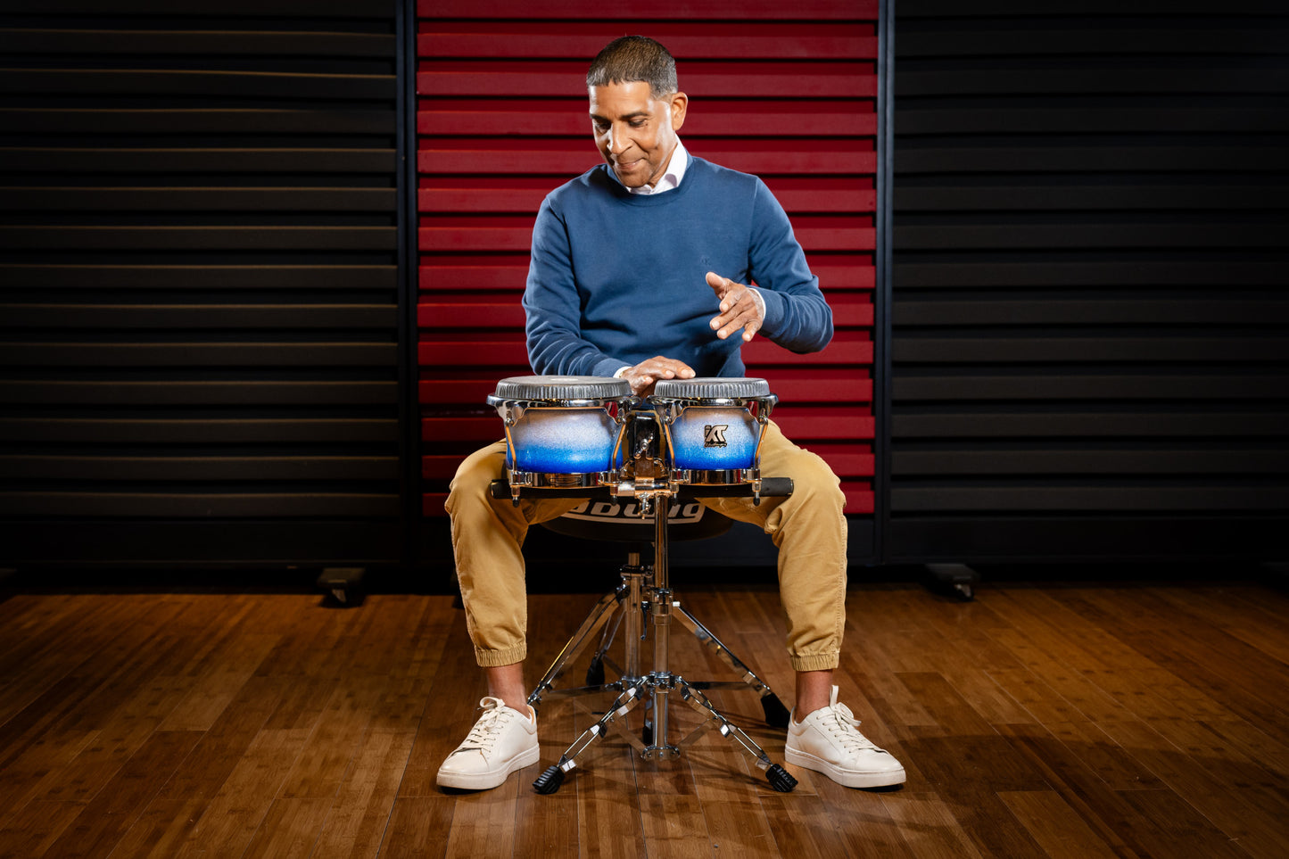 MEINL Percussion Artist Series Bongo William "Kachiro" Thompson, REMO® Black Calfskin Skyndeep Heads - 7" & 8 1/2" Electric Sky