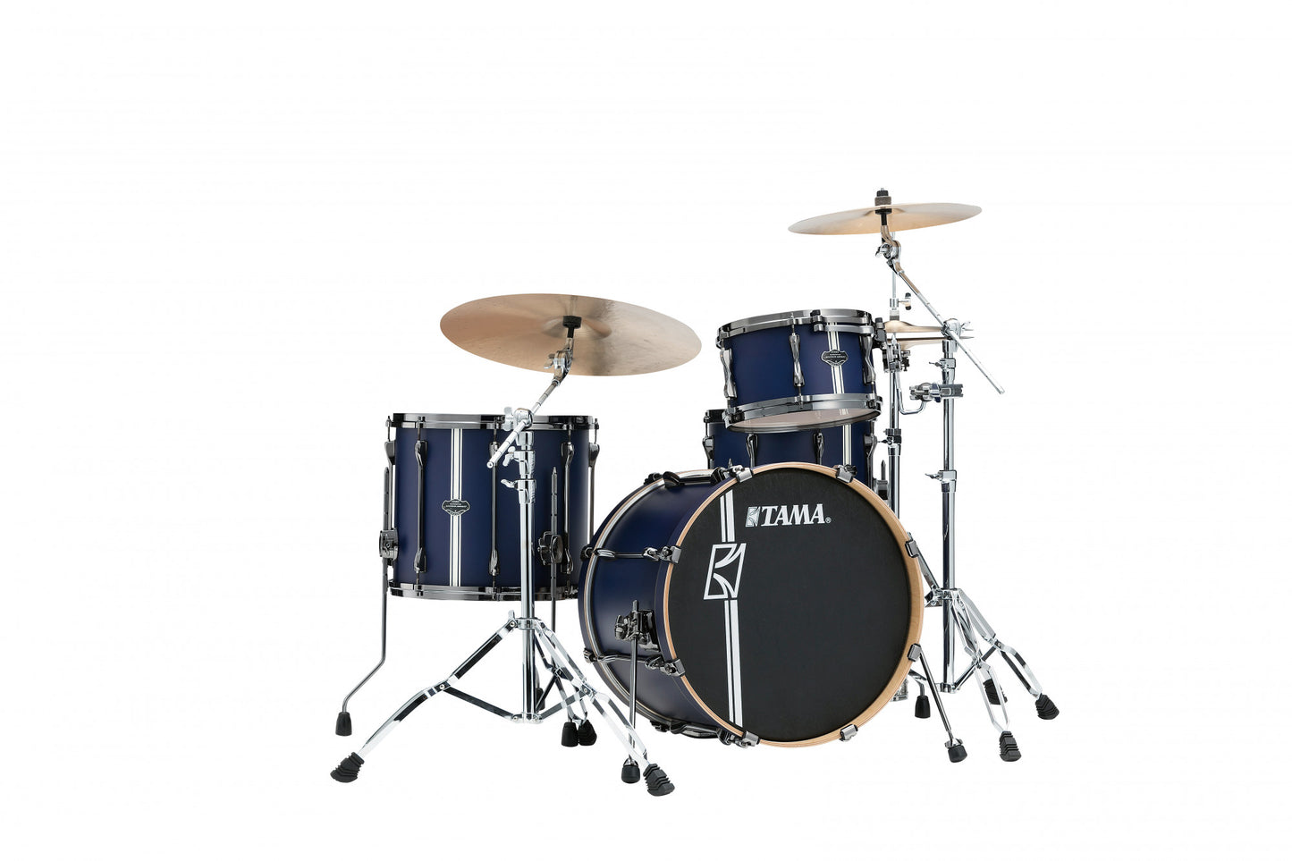 TAMA Superstar Hyper-Drive Duo Kit 4pcs - with 14" x 10" Duo Snare - Satin Blue Vertical Stripe / Black Nickel HW