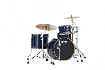 TAMA Superstar Hyper-Drive Duo Kit 4pcs - with 14" x 10" Duo Snare - Satin Blue Vertical Stripe / Black Nickel HW