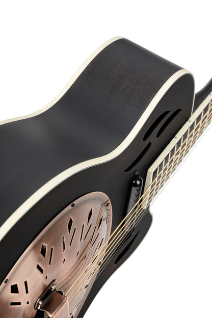 ORTEGA Americana Series Resonatorgitarre  6 String - Distressed Black / Antique Brass HW