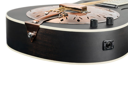 ORTEGA Americana Series Resonatorgitarre  6 String - Distressed Black / Antique Brass HW
