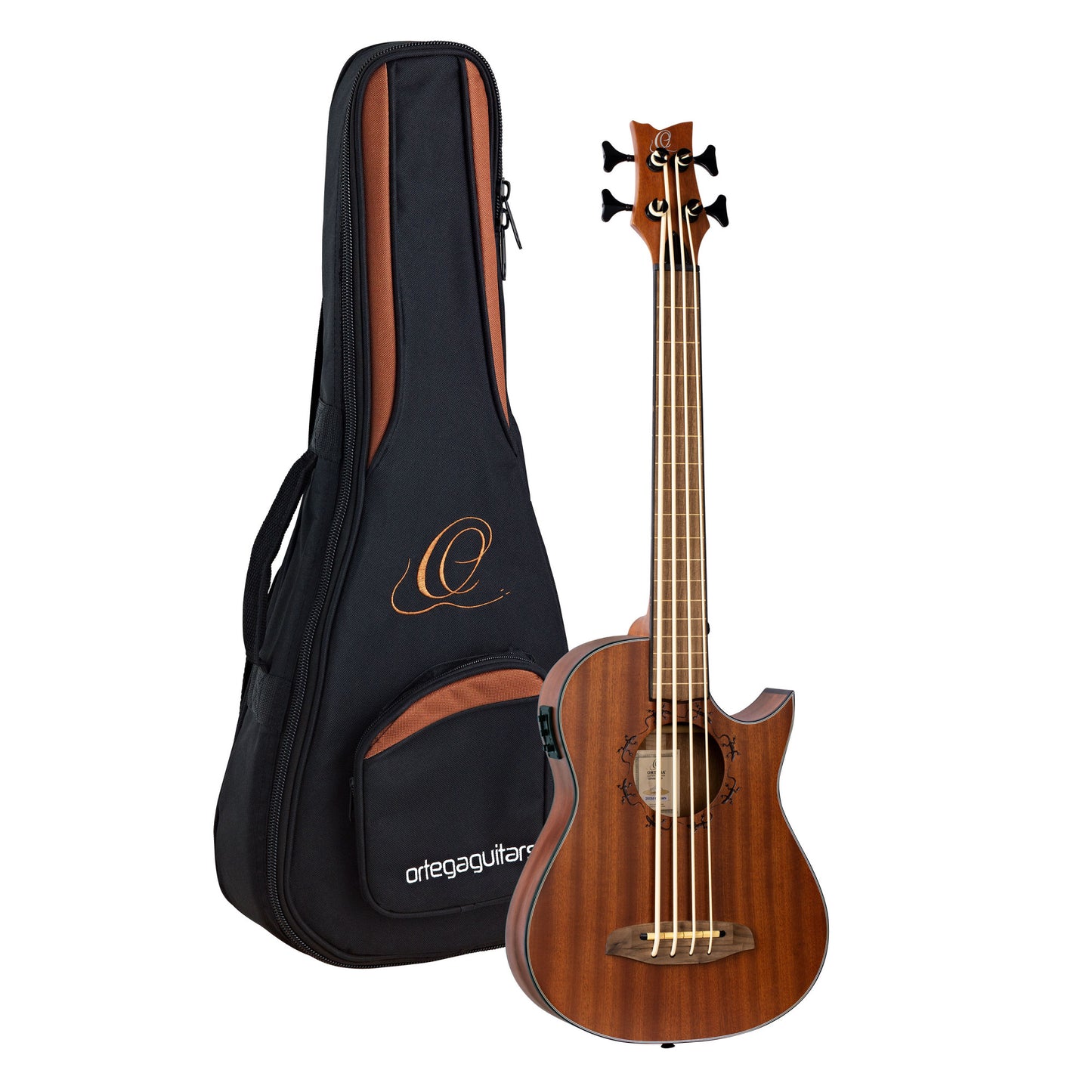 ORTEGA Lizard Serie Short Scale Fretless Uke Bass 4 String - Solid Mahogany Natural + Bag