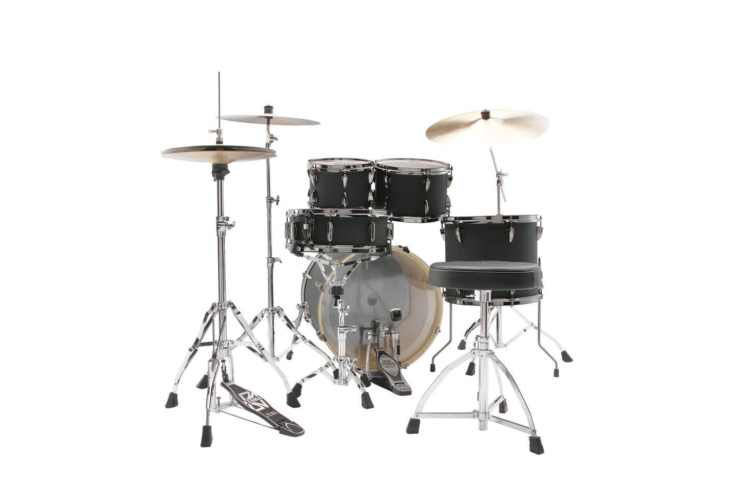 TAMA Imperialstar Drum Set 5 teilig - Blacked Out Black/Black Nickel HW + MEINL Cymbals HCS Cymbal Kit/Stage Master Double-Braced Hardware Kit