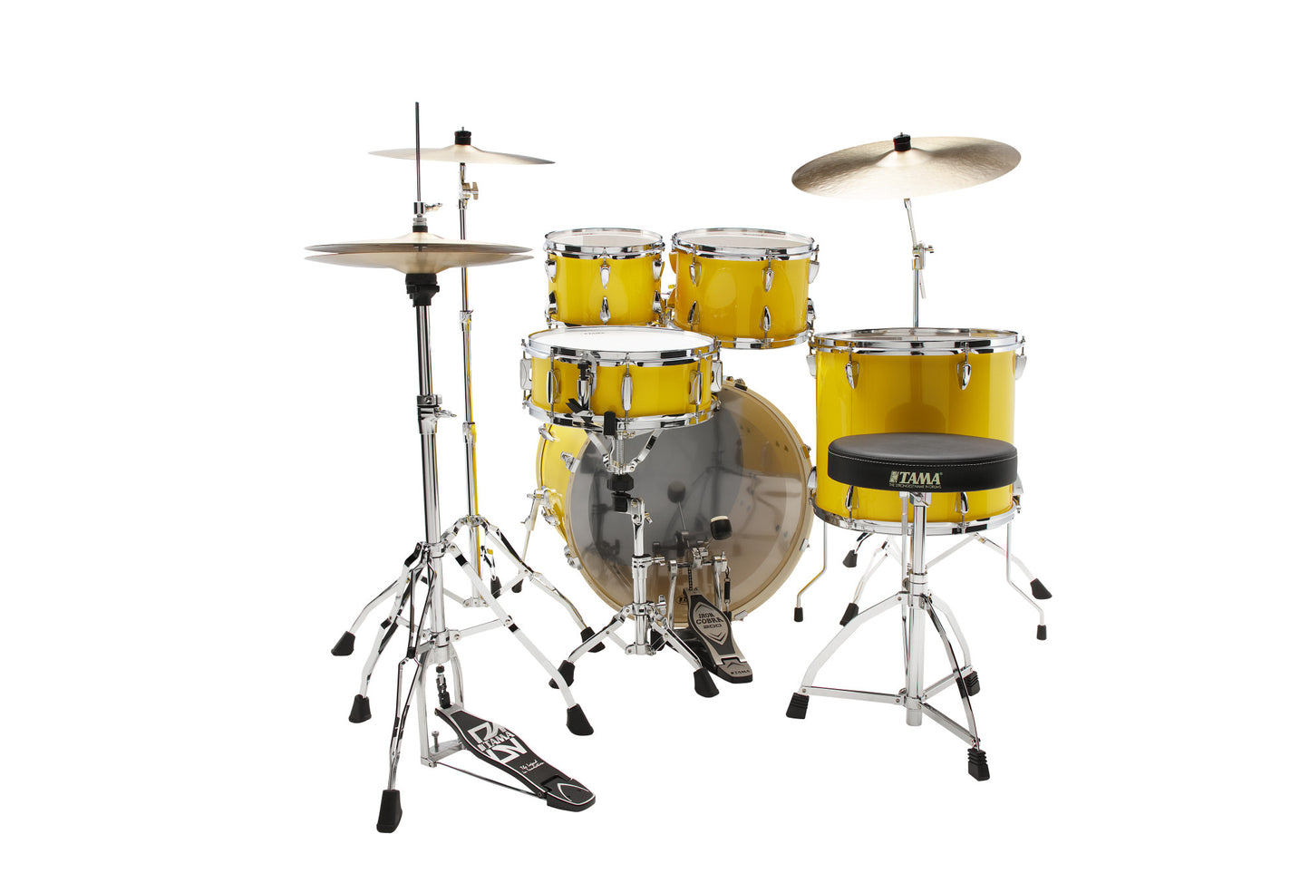 TAMA Imperialstar Drum Set 5 pcs - Electric Yellow/Chrome HW + MEINL Cymbals HCS Cymbal Kit/Stage Master Double-Braced Hardware Kit