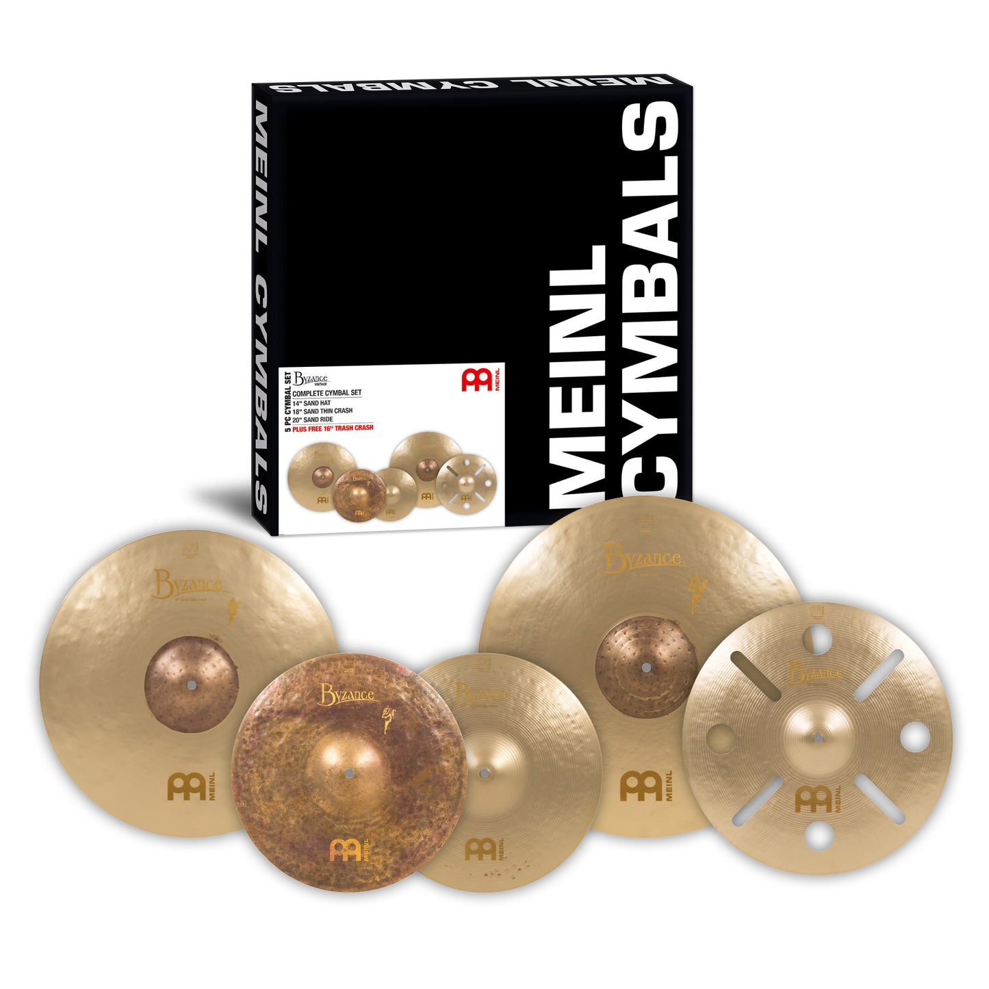 MEINL Cymbals Benny Greb Sand Cymbal Box Set - 14" Sand Hat/18" Sand Thin Crash/20" Sand Ride + Free 16" Vintage Trash Crash