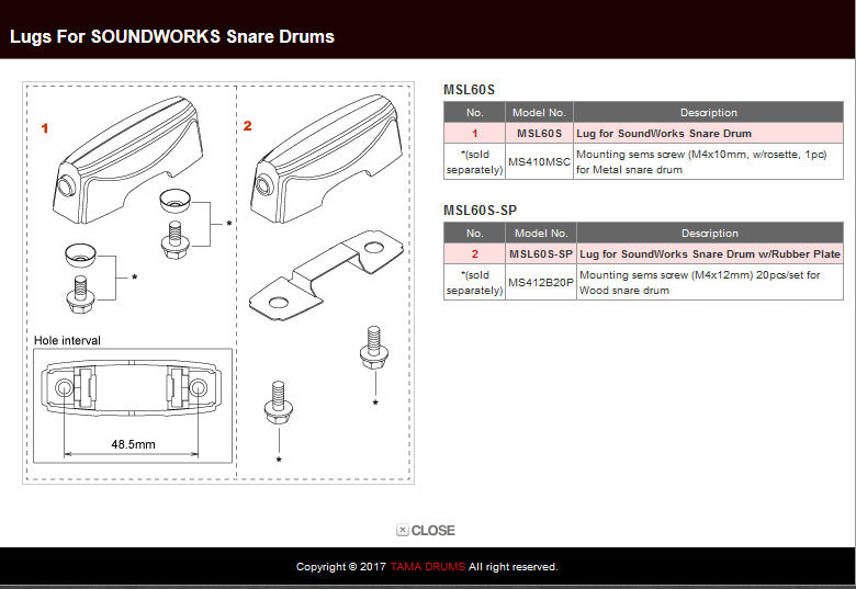 TAMA Soundworks Lug for Snare - Chrome