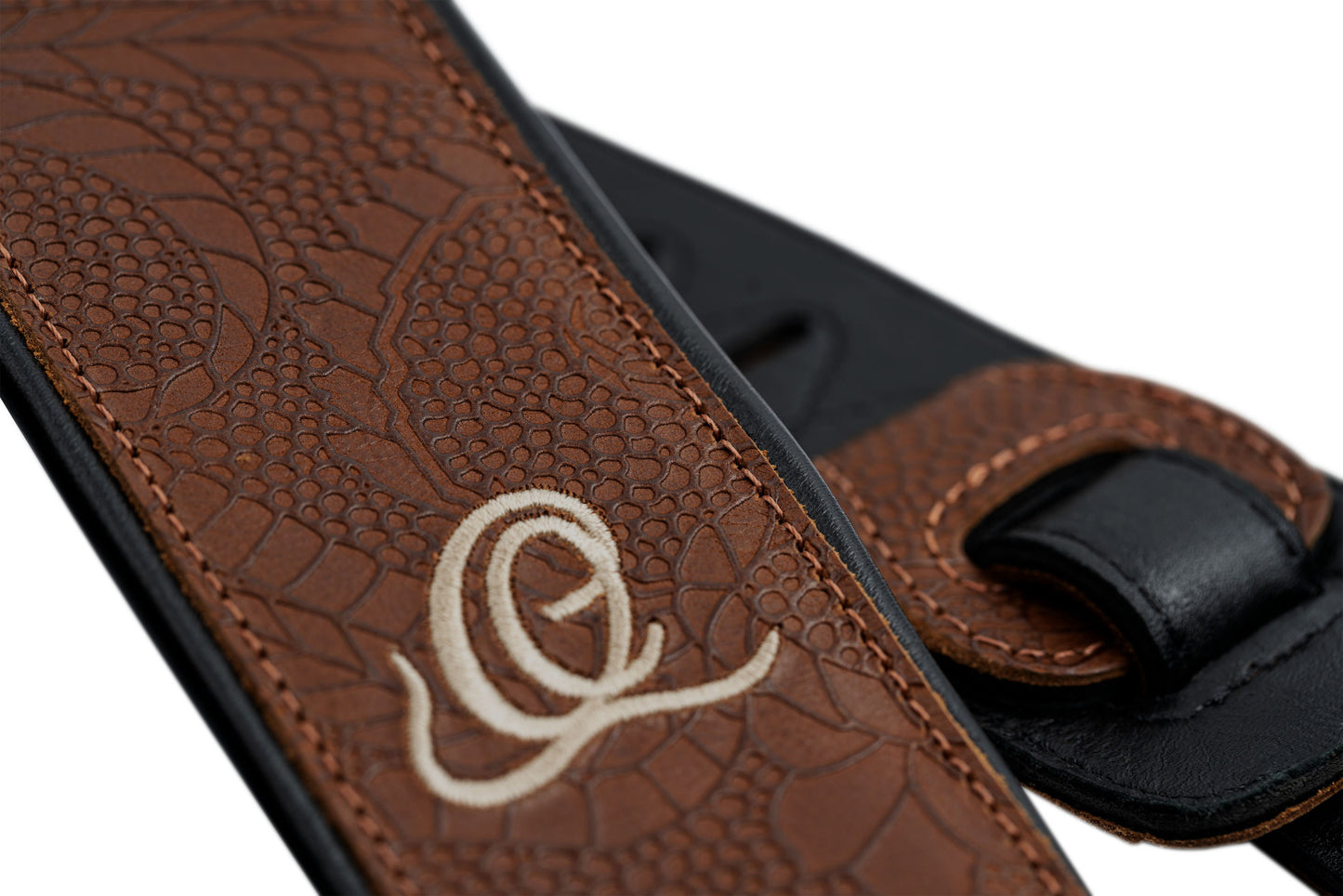 ORTEGA Genuine-Leather Guitar-Strap - Natural Brown Flora