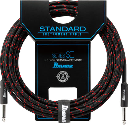 IBANEZ SI Serie (Standard) Instrumentenkabel - 2 gerade Stecker Gewebt - Klinke - Klinke, Black x Wine - 6,10 m / 20 ft
