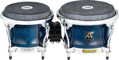 MEINL Percussion Artist Series Bongo William "Kachiro" Thompson, REMO® Black Calfskin Skyndeep Heads - 7" & 8 1/2" Blue Wave