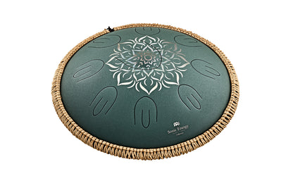 MEINL Sonic Energy Octave Steel Tongue Drum 16" - F Major/9 Notes/432 Hz - Dark Green, Engraved floral design