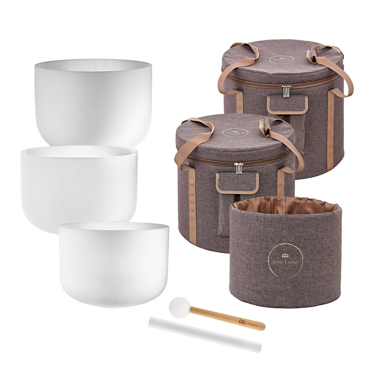 MEINL Sonic Energy 3-piece Crystal Singing Bowl Set, C3 / E3 / G3, 440 Hz