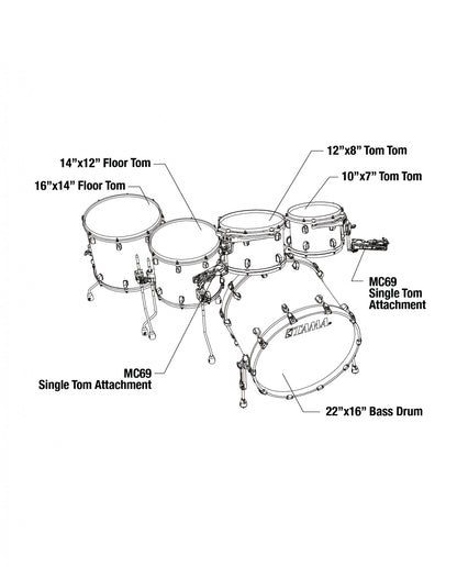 TAMA Starclassic Walnut/Birch Lacquer Shell Kit 5 pcs - Molten Blue Ice Fade/Chrome HW