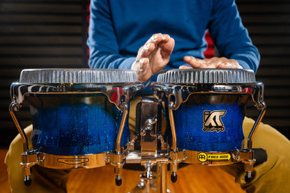 MEINL Percussion Artist Series Bongo William "Kachiro" Thompson, REMO® Black Calfskin Skyndeep Heads - 7" & 8 1/2" Blue Wave