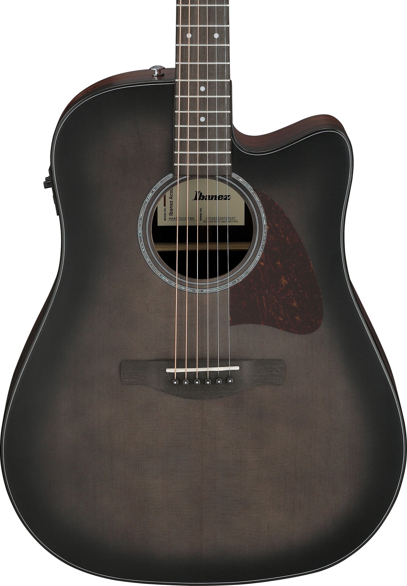IBANEZ Advanced Acoustic AAD Acoustic Guitar 6-String - Transparent Charcoal Burst Top Natural Open Pore Back & Sides