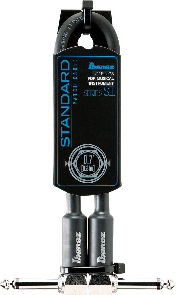 IBANEZ SI Serie (Standard) Instrumentenkabel - 2 abgewinkelte Stecker 3-teiliges Set Patch Kabel - Klinke - Klinke, Schwarz - 0,21 m / 0,7 ft
