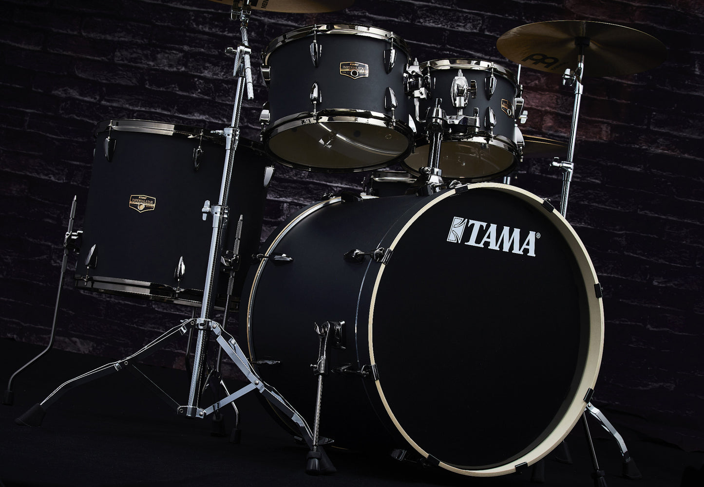 TAMA Imperialstar Drum Set 5 pcs - Blacked Out Black/Black Nickel HW + MEINL Cymbals HCS Cymbal Kit/Stage Master Double-Braced Hardware Kit