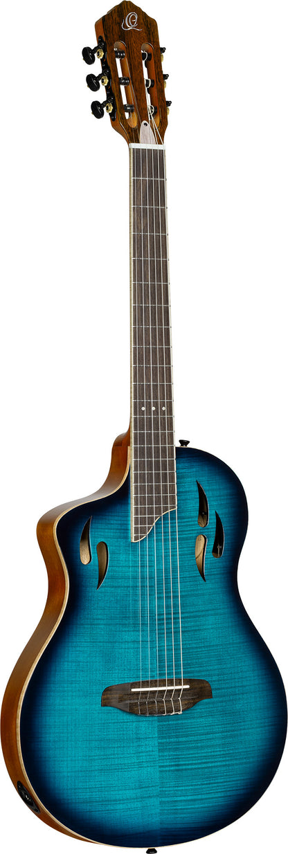 ORTEGA TourPlayer DeLuxe Nylon String Guitar 6-String Lefty - Flamed Maple Blue + Gig Bag