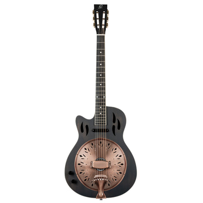ORTEGA Americana Series Resonatorgitarre 6 String Lefty - Distressed Black / Antique Brass HW