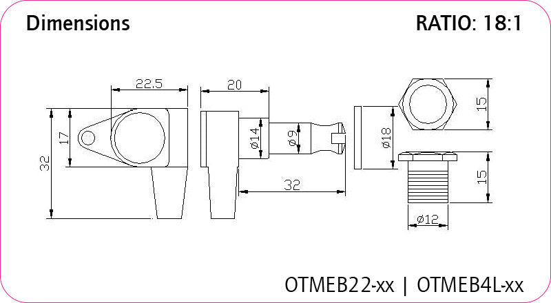 ORTEGA 2+2 Bass Tuning Machines - Chrome