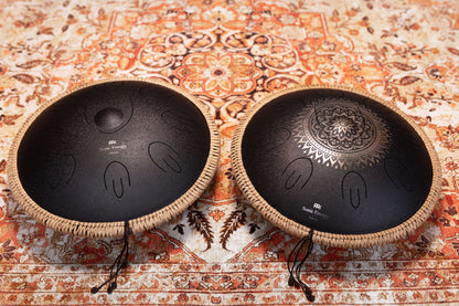 MEINL Sonic Energy Octave Steel Tongue Drum 16" - D Kurd/9 Notes/440 Hz - Lasered Floral Design/Black
