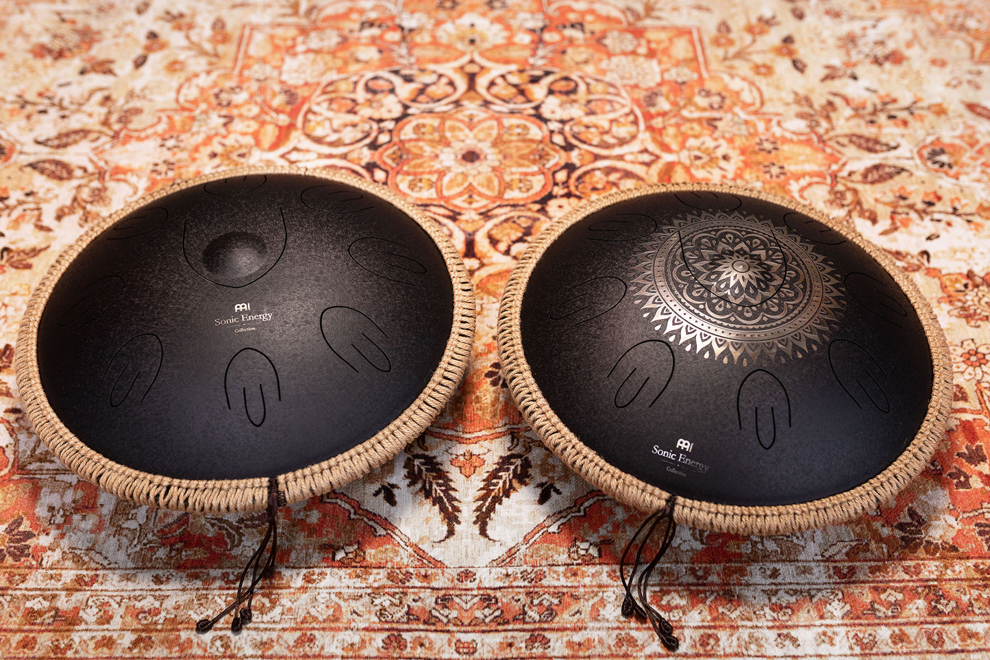 MEINL Sonic Energy Octave Steel Tongue Drum 16" - D Kurd/9 Notes/440 Hz - Lasered Floral Design/Black