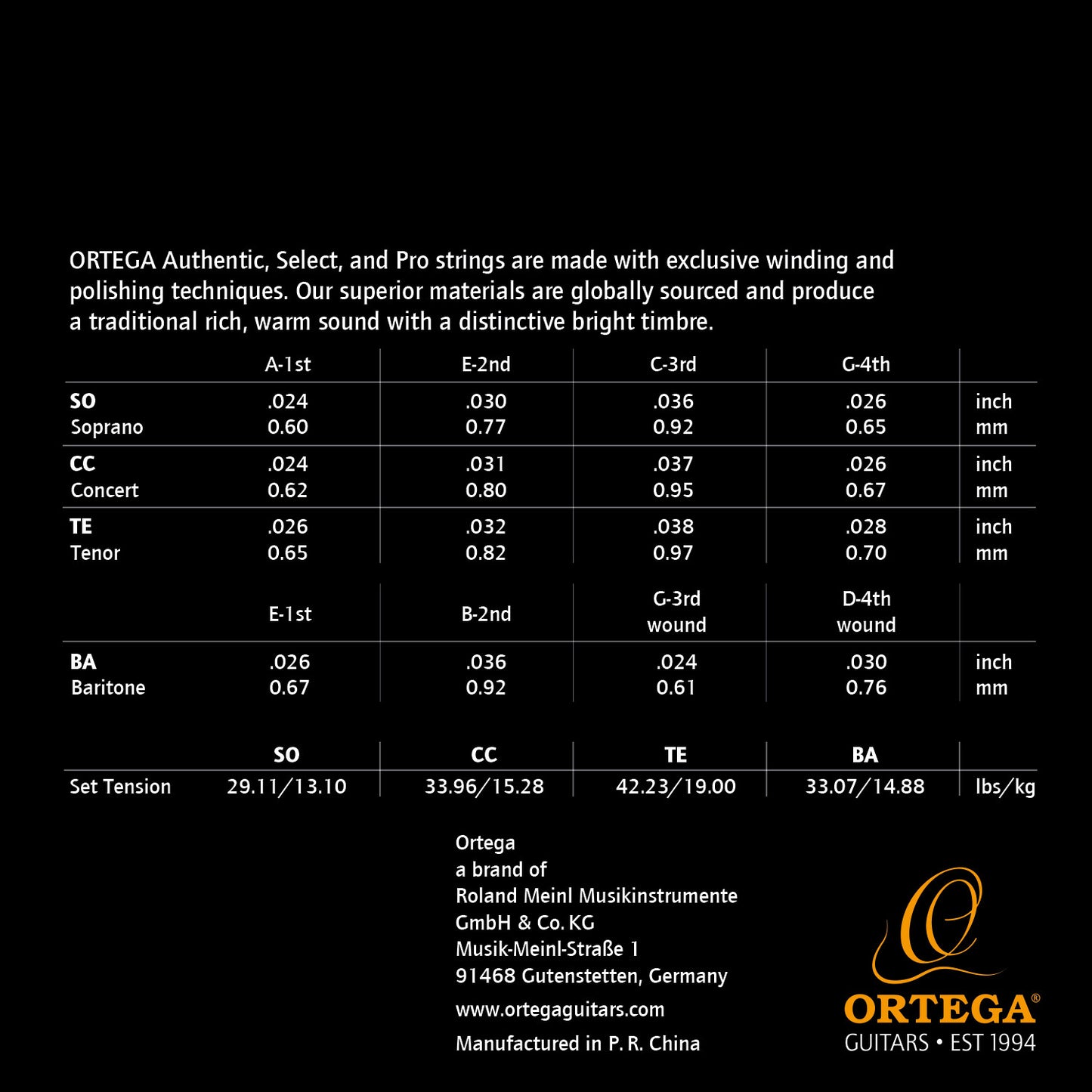 ORTEGA Custom Made Strings Select String Set - Ukulele 4 String