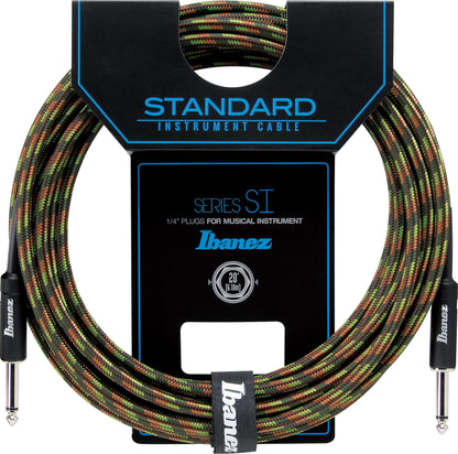 IBANEZ SI Serie (Standard) Instrumentenkabel - 2 gerade Stecker Gewebt - Klinke - Klinke, Camouflage Green - 6,10 m / 20 ft