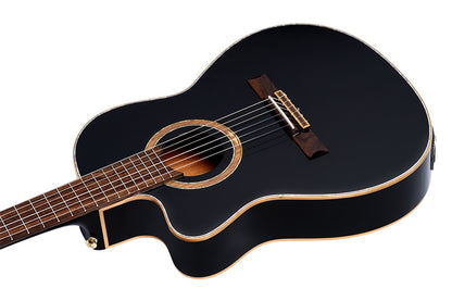 ORTEGA Performer Series 4/4 Thinline Konzertgitarre 6-String Lefty - Black + Gigbag