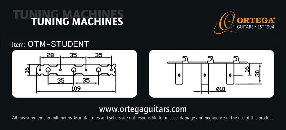 ORTEGA Student Series Guitar Tuning Machines - Chrome/Black
