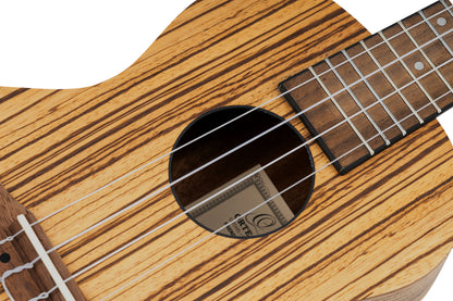 ORTEGA Timber Series Concert Ukulele 4 String - Zebrawood Natural + Bag