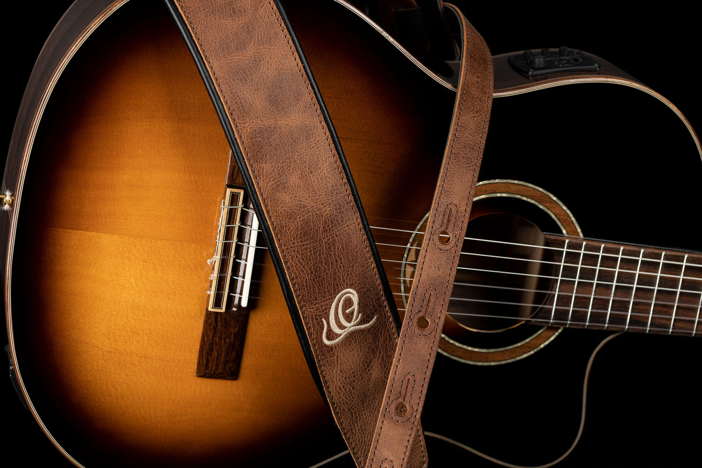 ORTEGA Echtledergitarrengurt - Vintage Cognac