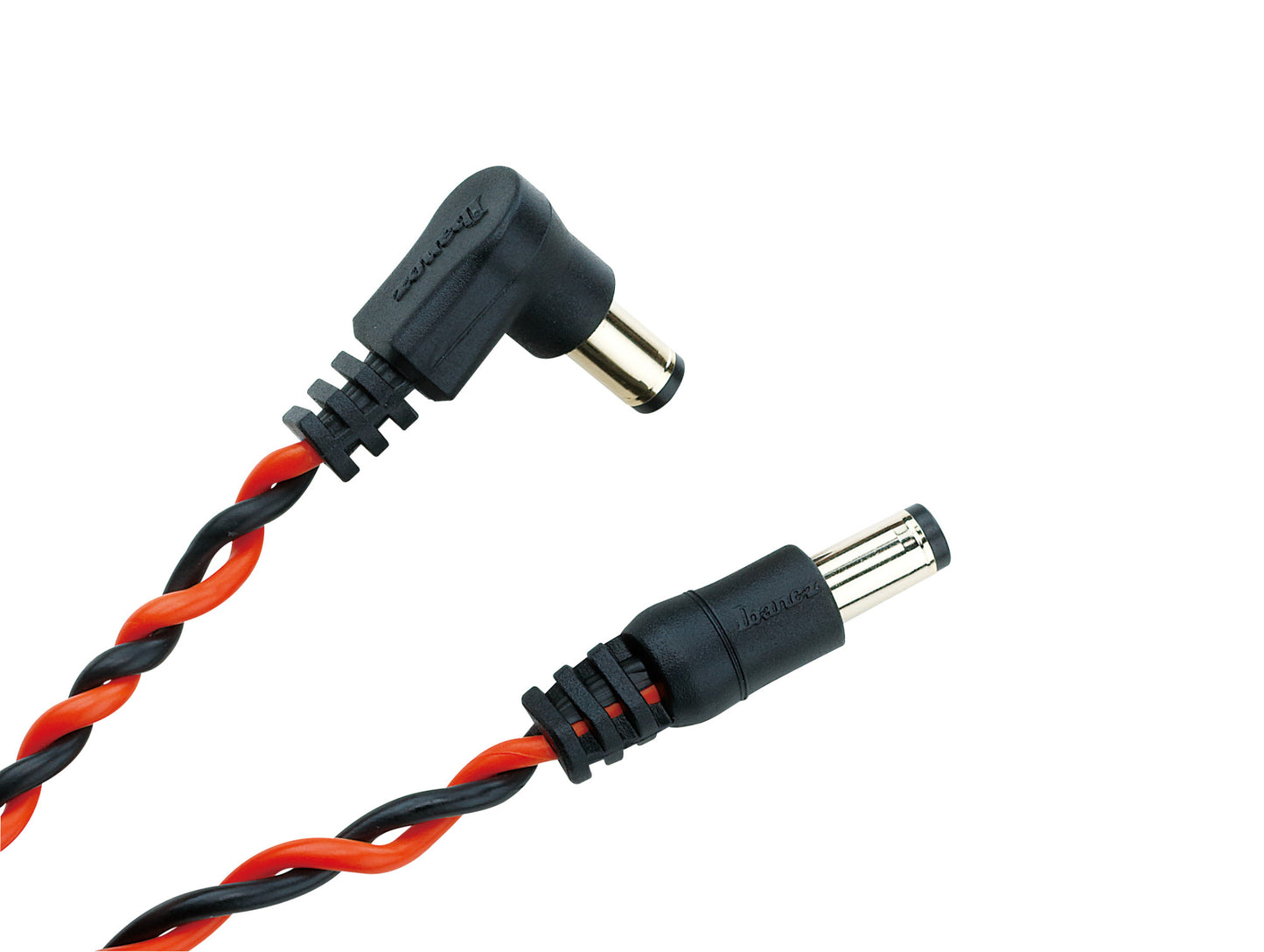 IBANEZ Verdrilltes DC-Kabel schwarz & neonrot, Länge: 16“ Gerader & abgewinkelter Stecker