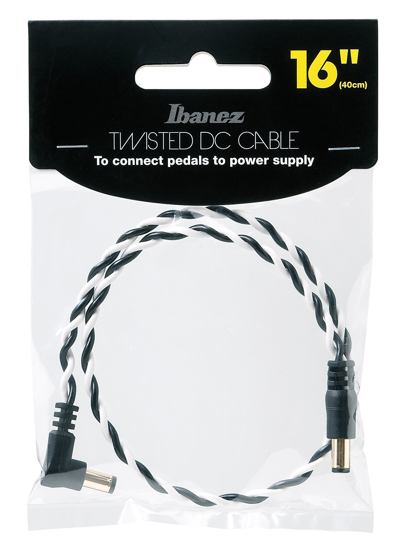 IBANEZ Verdrilltes DC-Kabel Schwarz & Weiß, Länge: 16“ Gerader & abgewinkelter Stecker