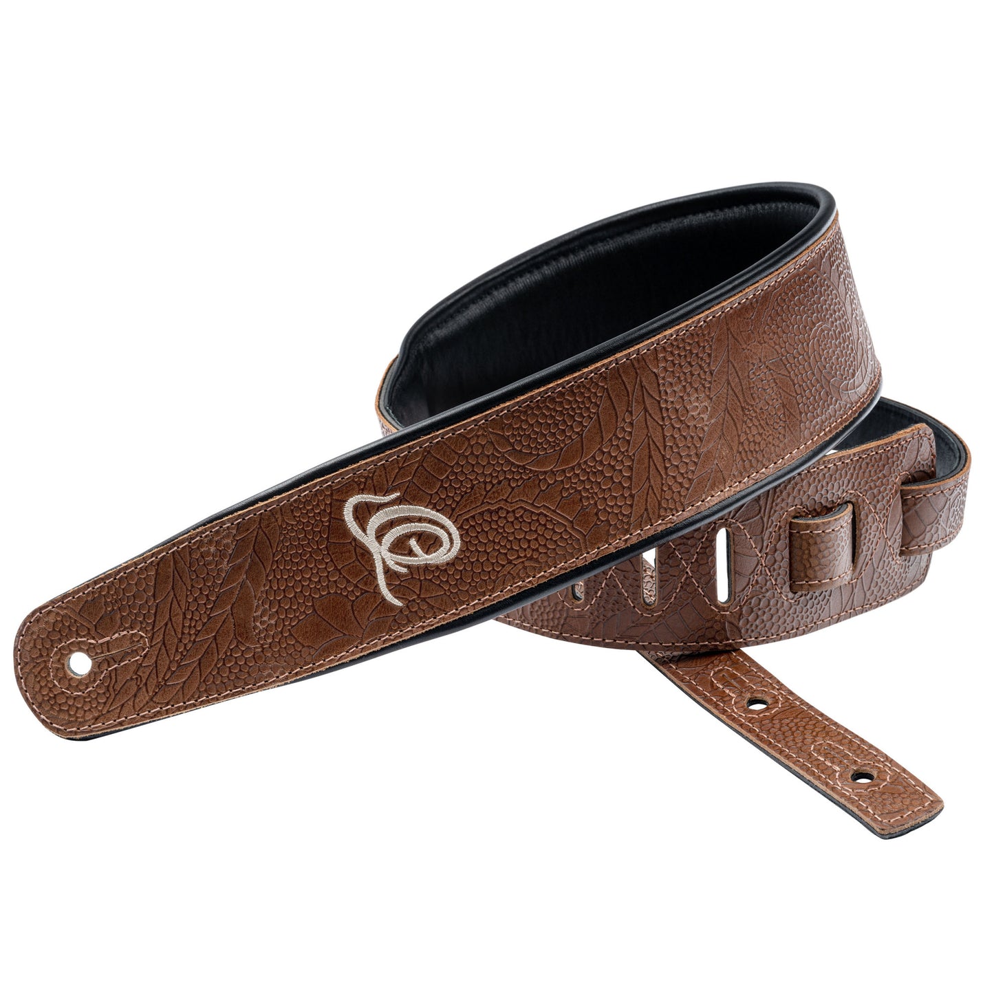 ORTEGA Genuine-Leather Guitar-Strap - Natural Brown Flora