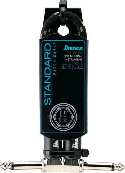 IBANEZ SI Serie (Standard) Instrumentenkabel - 2 abgewinkelte Stecker 3-teiliges Set Patch Kabel - Klinke - Klinke, Schwarz x Grün - 0,15 m / 0,5 ft