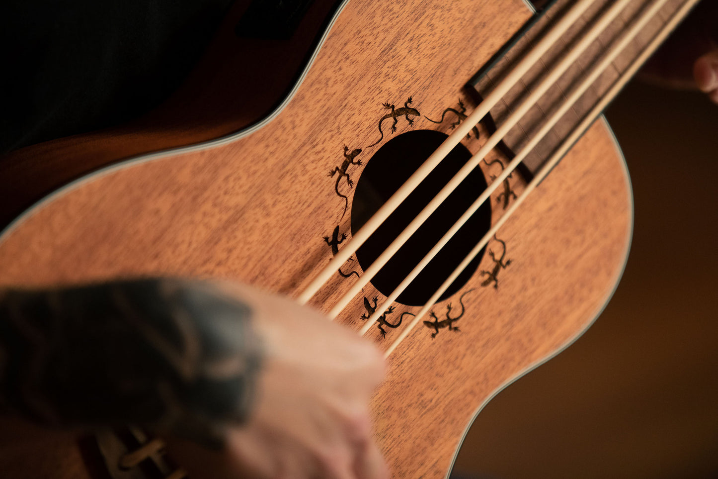 ORTEGA Lizard Serie Short Scale Fretless Uke Bass 4 String - Mahogany Natural + Bag