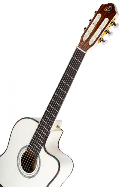 ORTEGA Family Series Pro Classical Guitar 4/4 Thinline Body Slim Neck - White + Bag