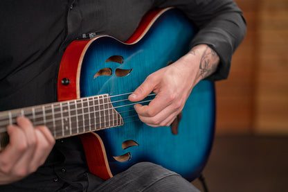 ORTEGA TourPlayer DeLuxe Nylon String Guitar 6-String Lefty - Flamed Maple Blue + Gig Bag