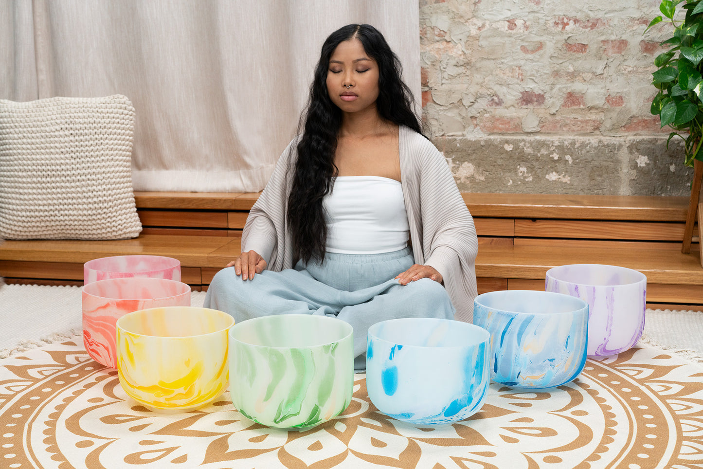 MEINL Sonic Energy Marble Crystal Singing Bowl Chakra Set 7 pcs - B4/A4/G4/F4/E4/D4/C4/432 Hz