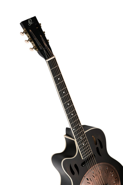 ORTEGA Americana Series Resonatorgitarre 6 String Lefty - Distressed Black / Antique Brass HW