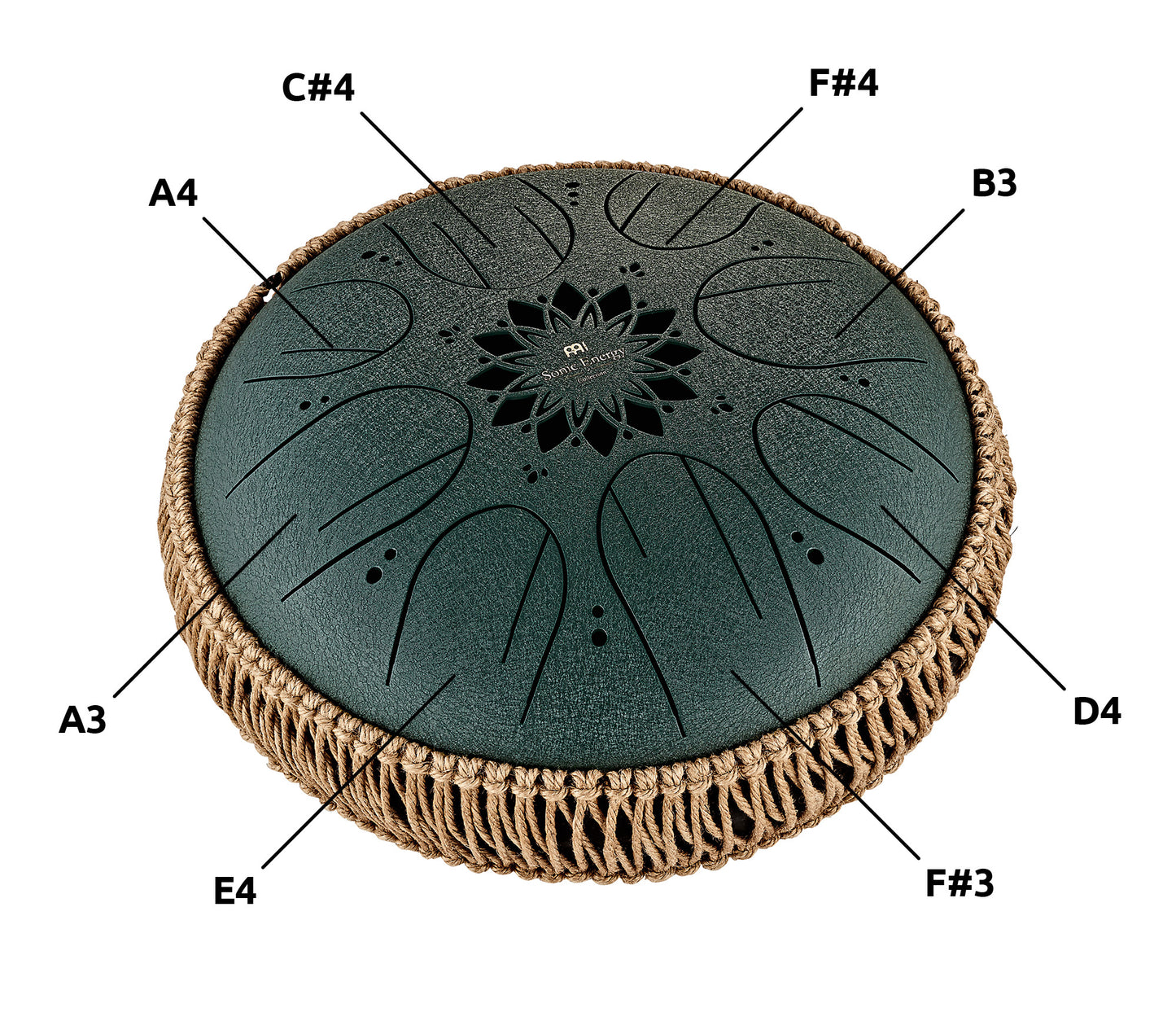 MEINL Sonic Energy Medium Octave Steel Tongue Drum 10" - F# Minor/8 Notes/432 Hz - Dark Green
