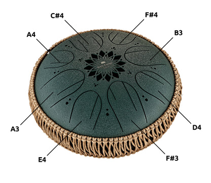 MEINL Sonic Energy Medium Octave Steel Tongue Drum 10" - F# Minor/8 Notes/432 Hz - Dark Green