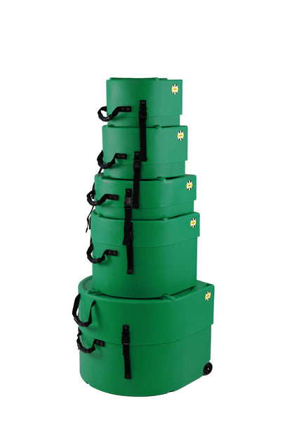 HARDCASE Rock/Fusion Case Set - 22“ Bass Drum, 10“ Tom, 12“ Tom, 16“ Floor Tom, 14“ Snare Drum - Dark Green / fully lined