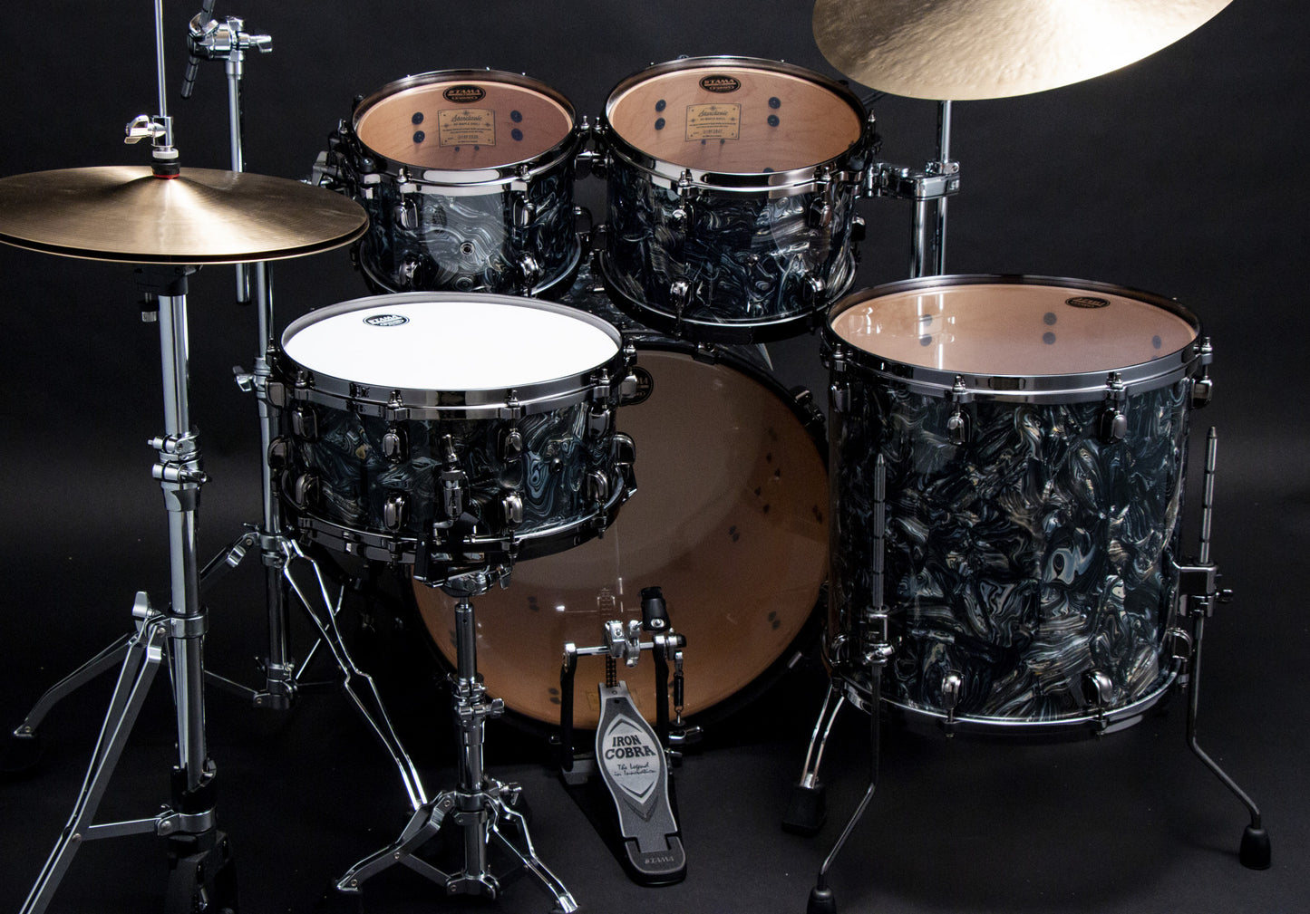 TAMA Starclassic Maple Duracover Wrap Shell Kit 4 pcs - Charcoal Swirl/Black Nickel HW