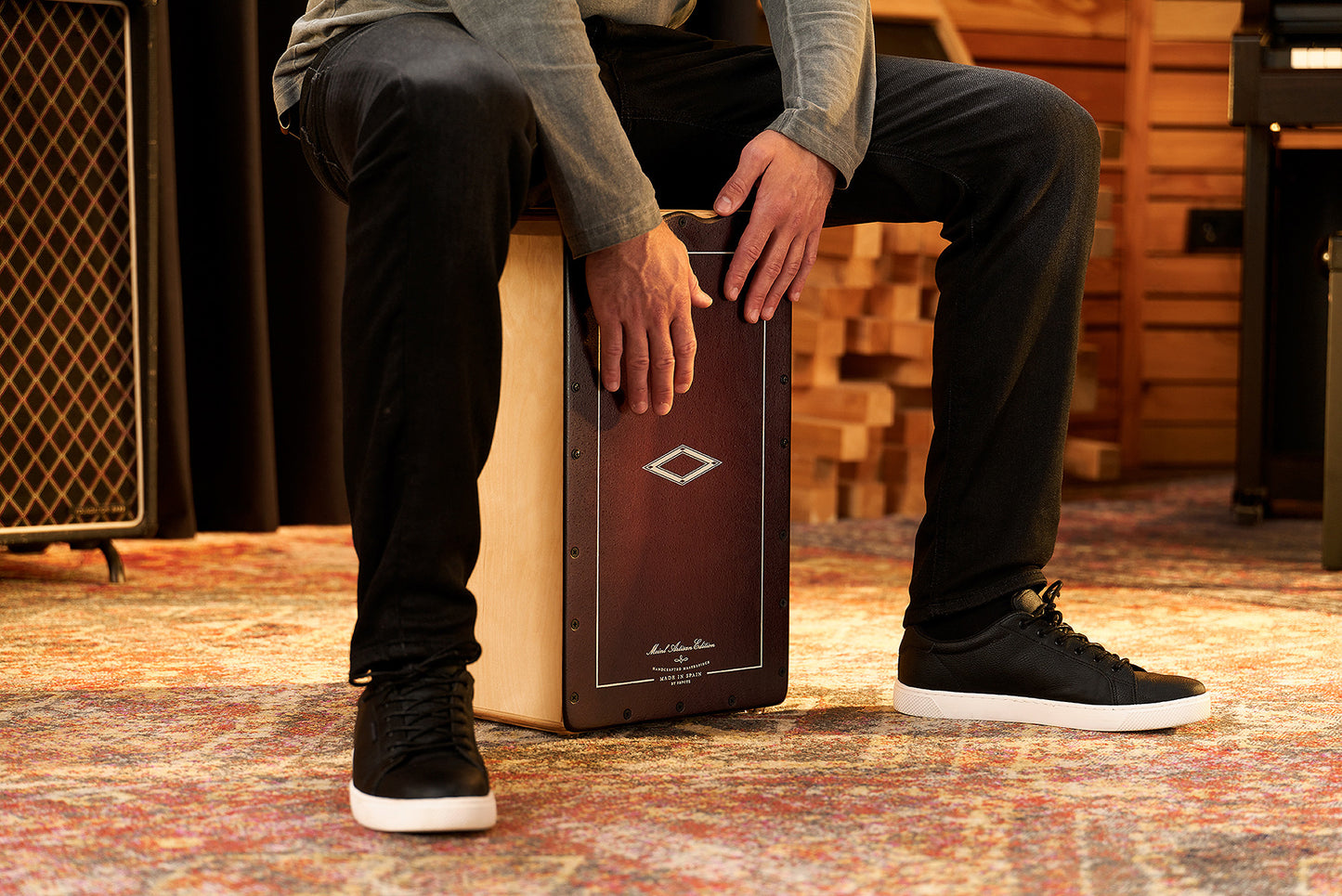 MEINL Percussion Artisan Edition Series String Cajon Soleá Line - Dark Red Burst