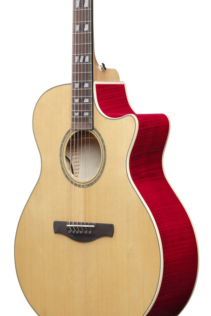 IBANEZ AE Akustikgitarre 6-String - Natural High Gloss Decke, Transparent Red High Gloss Zargen & Boden