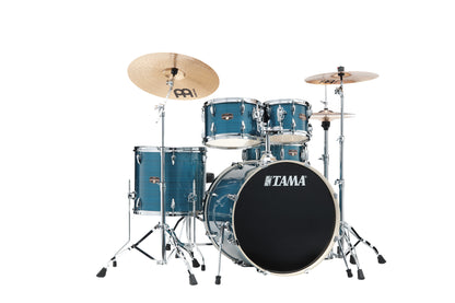 TAMA Imperialstar Drum Set 5 teilig - Hairline Blue/Chrom HW + MEINL Cymbals HCS Cymbal Kit/Stage Master Double-Braced Hardware Kit