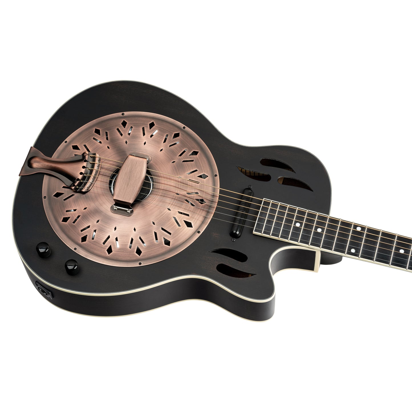 ORTEGA Americana Series Resonatorgitarre  6 String - Distressed Black / Antique Brass HW