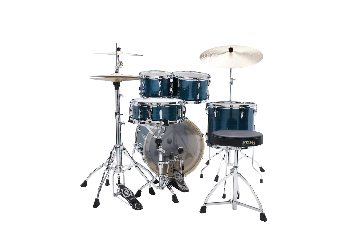TAMA Imperialstar Drum Set 5 teilig - Hairline Blue/Chrom HW + MEINL Cymbals HCS Cymbal Kit/Stage Master Double-Braced Hardware Kit